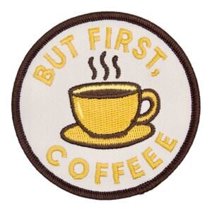 But First Coffee Patch 3x3 Yellow Cup Funny Embroidered Iron On Sew On